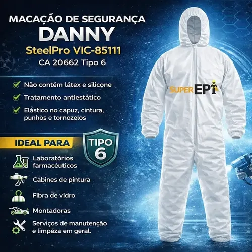 Macacão de Segurança Branco Danny SteelPro Proteção Química Vic-85111 CA 20662
