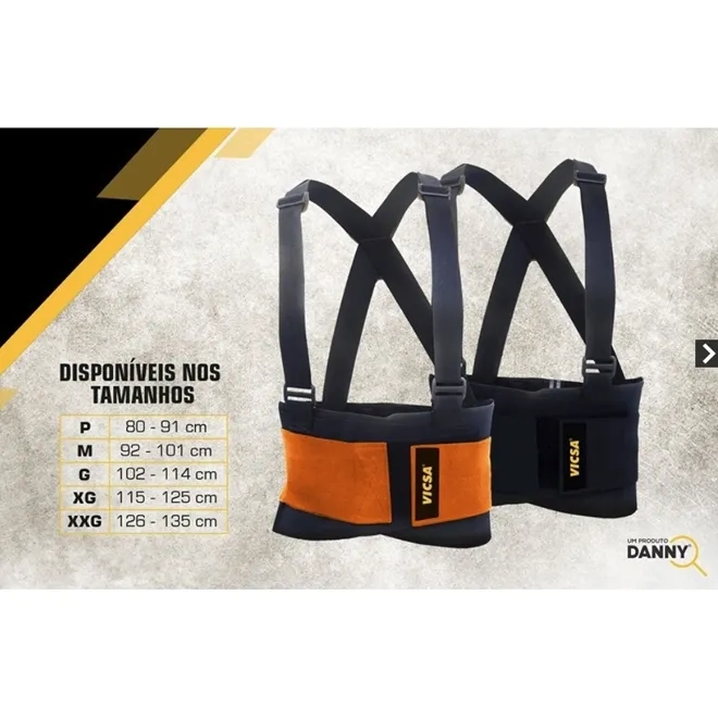 Cinta Ergonômica Abdominal Com Suspensório Reforçada e Confortável Vicsa Ergo Black Vic-41110