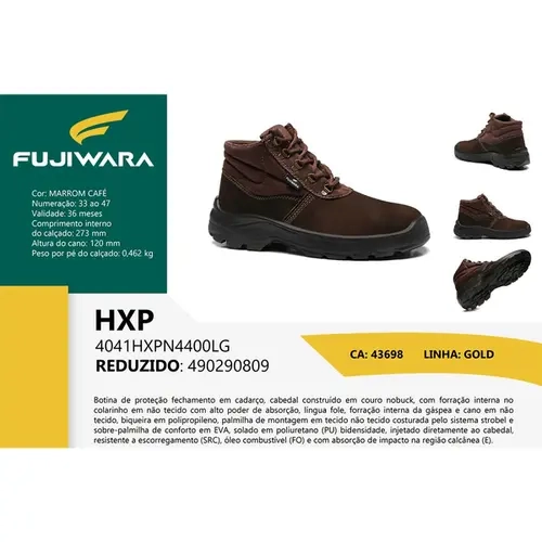 Botina de Segurança NoBuck Fujiwara HXP Denver 4041HXPN4400LG Marrom Com Bico Plástico CA 43698
