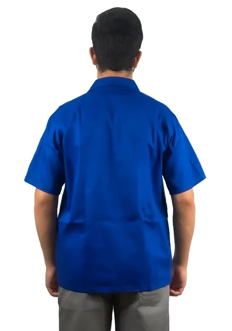 Uniforme Profissional Jaleco Azul de Sarja Manga Curta Com Bolso