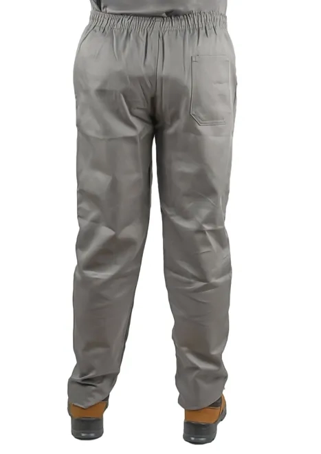 Calça de Sarja Cinza Com Cintura Elástica e Bolso