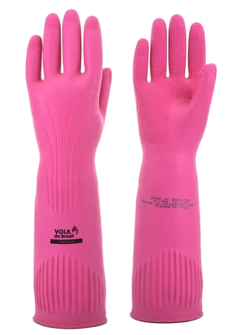 Luva de Látex Longa Rosa Ranhurada 40 CM Volk CA 36368