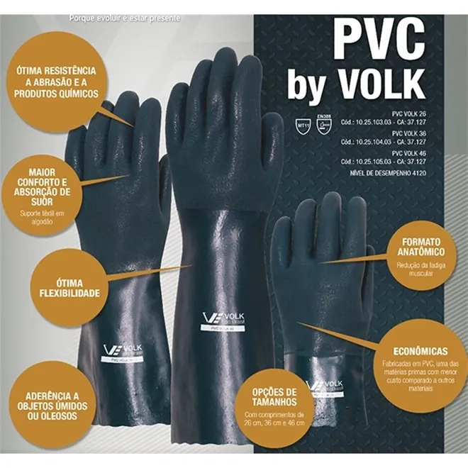 Luva PVC 46cm Volk Verde com Forro – Proteção Química e Mêcanica  Pesada CA 37127