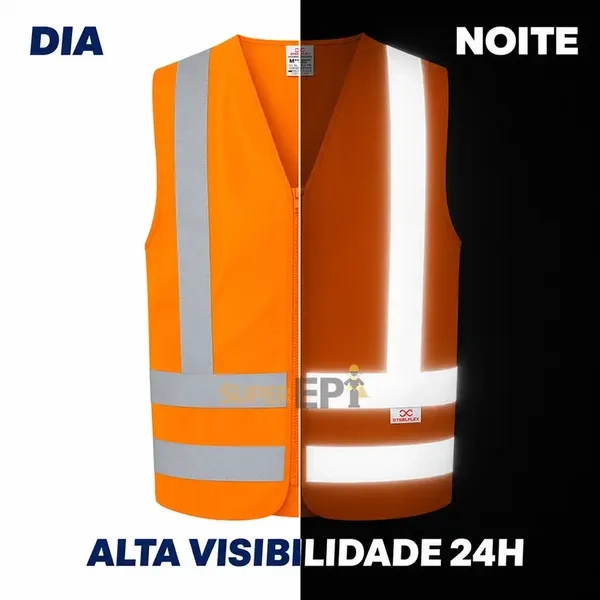 Colete Refletivo Steelflex Sem Bolso Laranja Fluorescente NBR 15292 Classe 2 STF VACL90030