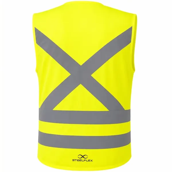Colete Refletivo Steelflex Sem Bolso Amarelo Fluorescente Alta Visibilidade NBR 15292 Classe 2 Faixas Retrorrefletivas Zíper 100% Poliéster STF VACL90010 Linha Performance