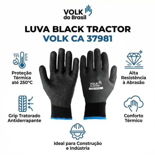 Luva Black Tractor Volk Para Abrasão Corte e Calor CA 37981