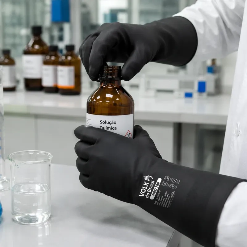 Luva Volk NEO 780 10.40.018.07 Neoprene Química Tipo A Nível Máximo, Biológica, Térmica e Impermeável Preta CA 16977