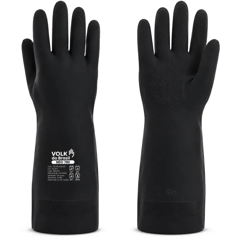 Luva Volk NEO 780 10.40.018.07 Neoprene Química Tipo A Nível Máximo, Biológica, Térmica e Impermeável Preta CA 16977