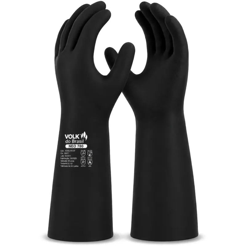 Luva Volk NEO 780 10.40.018.07 Neoprene Química Tipo A Nível Máximo, Biológica, Térmica e Impermeável Preta CA 16977