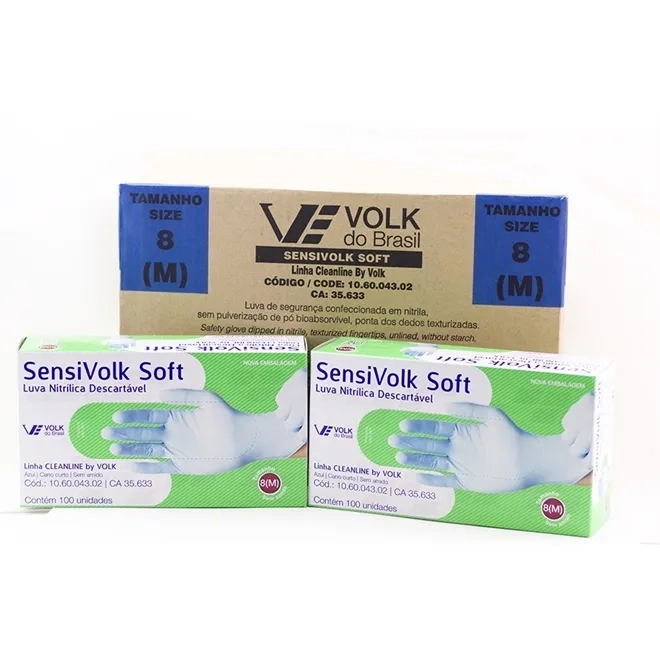 Luva Nitrilica Sensivolk Solf Azul Descartável Volk Caixa Com 10 Dispenser CA 35633