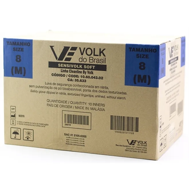 Luva Nitrilica Sensivolk Solf Azul Descartável Volk Caixa Com 10 Dispenser CA 35633
