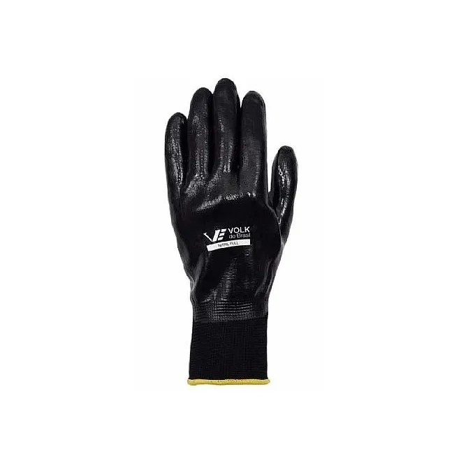 Luva Nitril Full Volk Nylon e Banho Nitrílico Total  Preta CA 25280