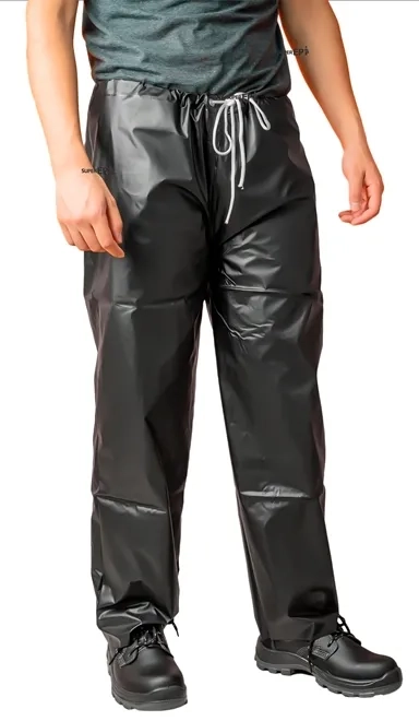 Calça de Chuva em PVC Preta Maicol Com Ajuste de Cordão CA 37356