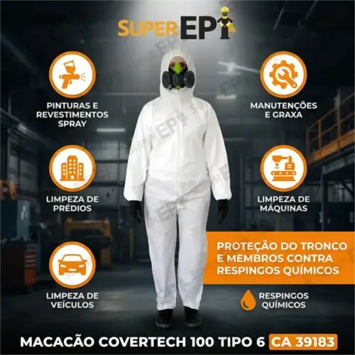 Macacão de Segurança Volk COVERTECH 100 Respirável Tipo 6 CA 39183