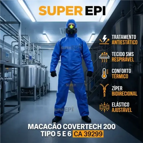 Macacão de Segurança Volk COVERTECH 200 Respirável Tipo 5 e 6 CA 39299