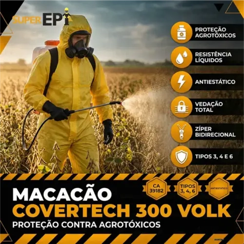 Macacão de Segurança Volk Covertech 300 Tipo 3, 4 e 6 CA Aprovado Para Agrotóxicos CA 39182