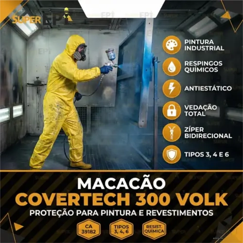 Macacão de Segurança Volk Covertech 300 Tipo 3, 4 e 6 CA Aprovado Para Agrotóxicos CA 39182