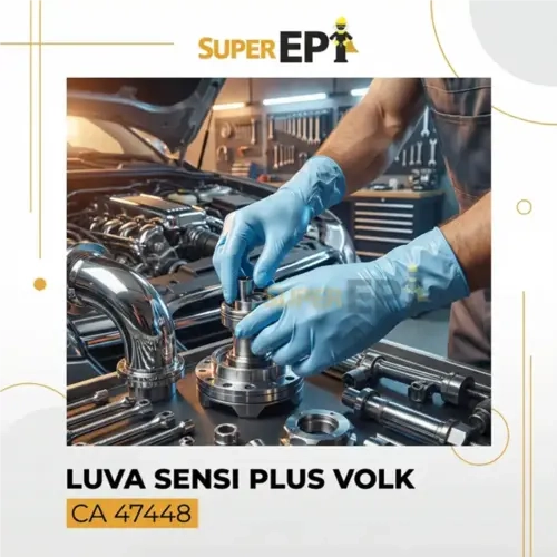 Luva Nitrílica Azul sem Talco Sensi Plus Volk Cano Longo Caixa 50 Unidades  CA 47448