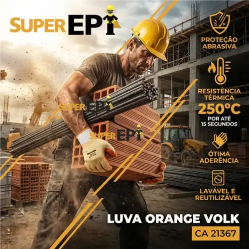 Luva de Segurança Orange Volk Ótima Resistência Abrasiva e Térmica 250º  CA 21367