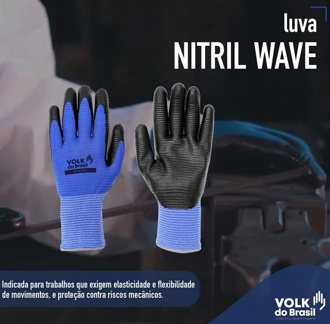 Luva de Segurança Nitril Wave Volk Com Banho Nitrílico CA 38932