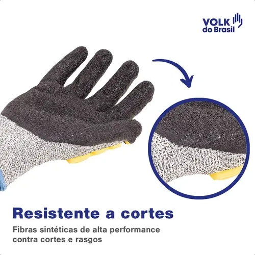 Luva Para Impacto e Corte Cut Volk  Palma Grip Em Látex Corrugado CA 38654
