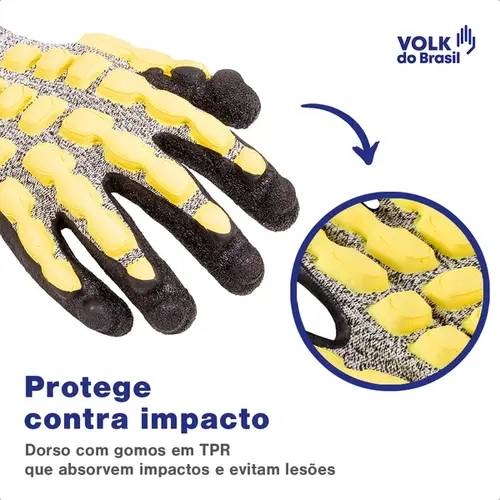 Luva Para Impacto e Corte Cut Volk  Palma Grip Em Látex Corrugado CA 38654