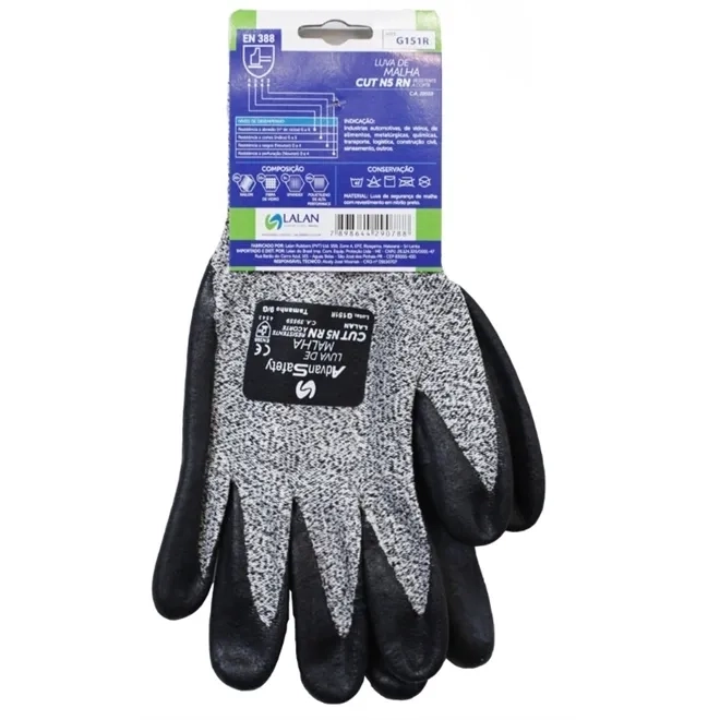 Luva Resistente a Corte Com Nitrilo Cut N5 RN Lalan CA 39559
