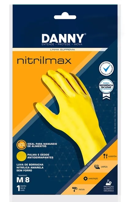Luva Nitrílica Amarela Sem Forro Nitrilmax Danny CA 39828 DA-36300AM