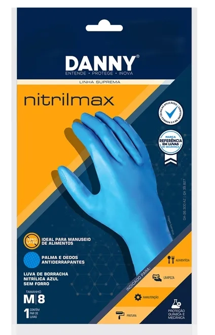 Luva Nitrílica Danny Azul Sem Forro NitrilMax DA-36300AZ CA 39827