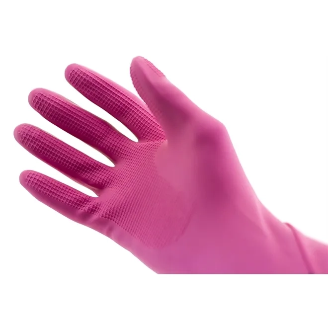 Luva de Látex Rosa Reforçada 33cm Ranhurada Sem Forro Volk
