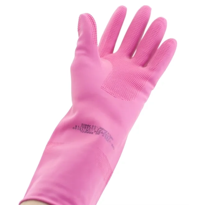 Luva de Látex Rosa Reforçada 33cm Ranhurada Sem Forro Volk