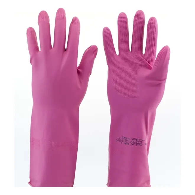 Luva de Látex Rosa Reforçada 33cm Ranhurada Sem Forro Volk