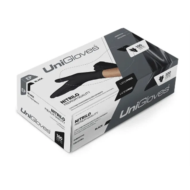 Luva Nitrílica Preta Premium Unigloves Caixa Com 100 CA 40814