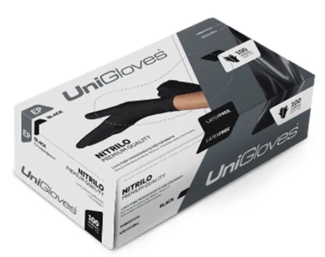 Luva Nitrílica Preta Premium Unigloves Caixa Com 100 CA 40814