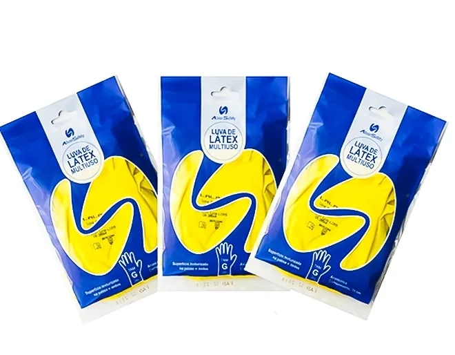 Luva de Látex Amarela Para Limpeza Multiuso Lalan Punho 30cm Com Virola CA 39564