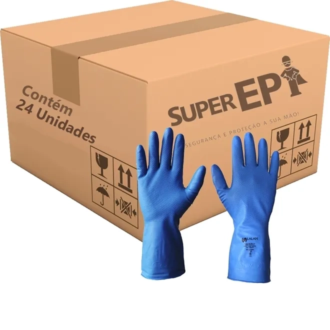 Luva Nitrílica Silver Ambidestra Reutilizável Azul Lalan Caixa 24 Unidades