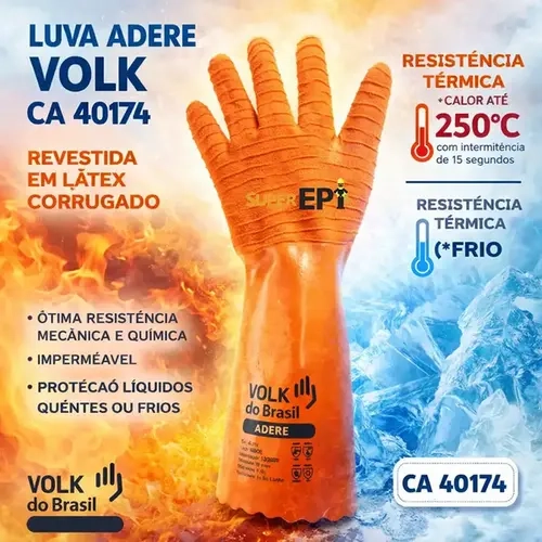 Luva Adere Volk Proteção Térmica Alta, Baixa Temperatura e Química 100% Impermeável  CA 40174