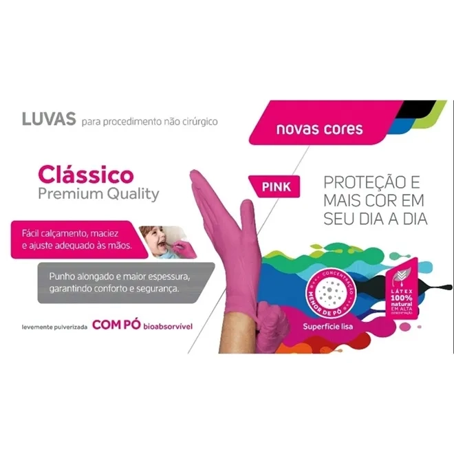 Luva de Procedimento Látex Rosa Pink Unigloves Caixa Com 100
