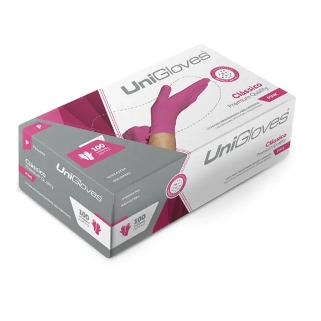 Luva de Procedimento Látex Rosa Pink Unigloves Caixa Com 100