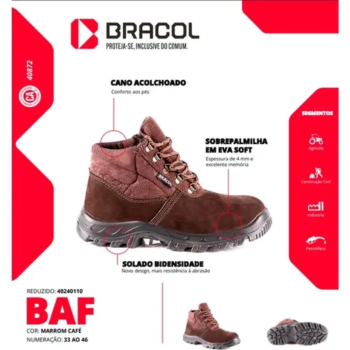 Bota de Segurança Nobuck Bracol Denver BAFN 4031BAFN4400LL Marrom Café  Bico Pvc CA 40872