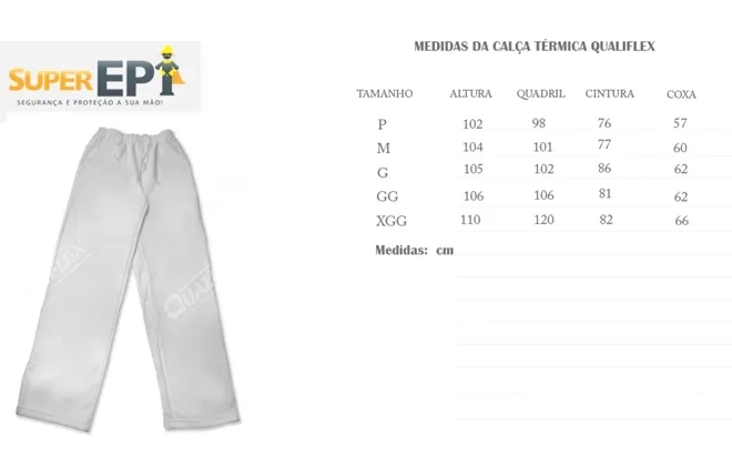 Calça de Moletom Térmica Para Ambientes Refrigerados Qualiflex Branca CA 28885