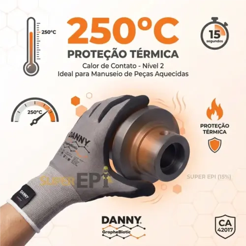 Luva em Grafeno Danny DNY GrapheBiotic Abrasão Corte e Térmica Até 250º