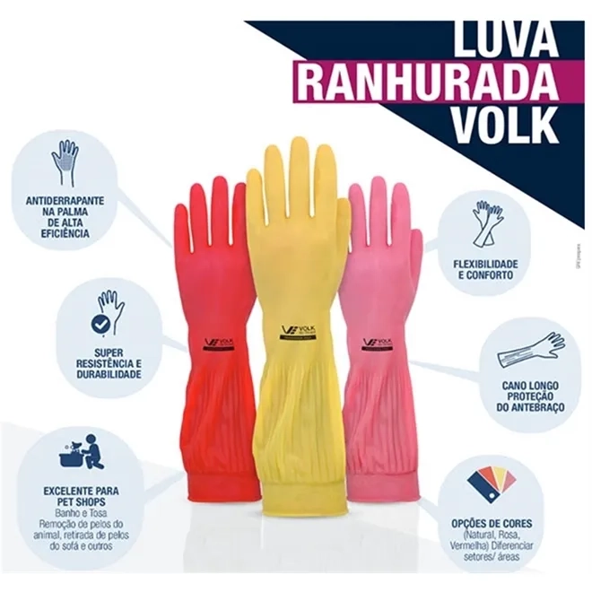 Luva de Látex Ranhurada Volk CA 36368 Caixa