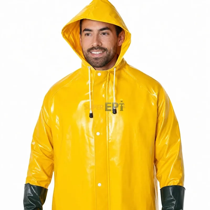 Macacão de Saneamento Brascamp 885-T Amarelo Trevira KP 500 com PVC Proteção Química Tipo 6 Luvas e Botas Acopladas Solda Eletrônica CA 28445