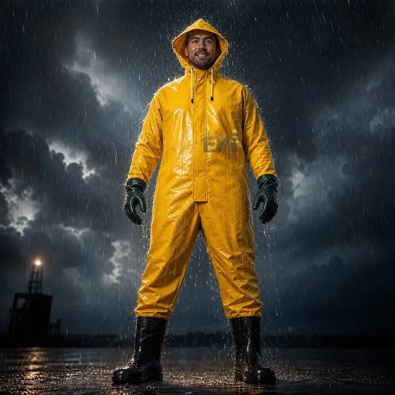 Macacão de Saneamento Brascamp 885-T Amarelo Trevira KP 500 com PVC Proteção Química Tipo 6 Luvas e Botas Acopladas Solda Eletrônica CA 28445
