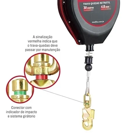 Trava-Quedas Retrátil Sistema de Resgate 3-Way Steelflex Stf TW0452- 20 Metros