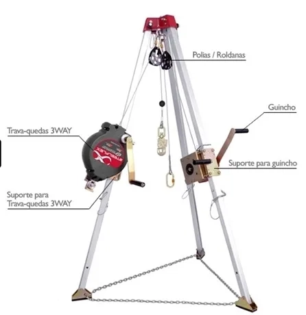 Tripé Para Espaços Confinados Alumínio e Corrente Steelflex