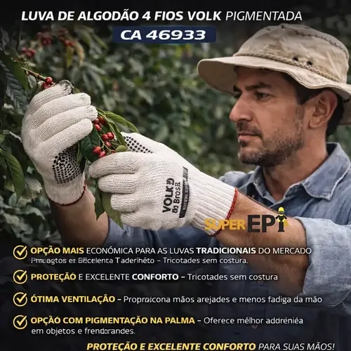 Luva de Algodão 4 Fios Volk Pigmentada CA 46933