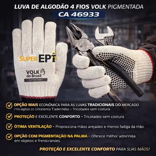Luva de Algodão 4 Fios Volk Pigmentada CA 46933