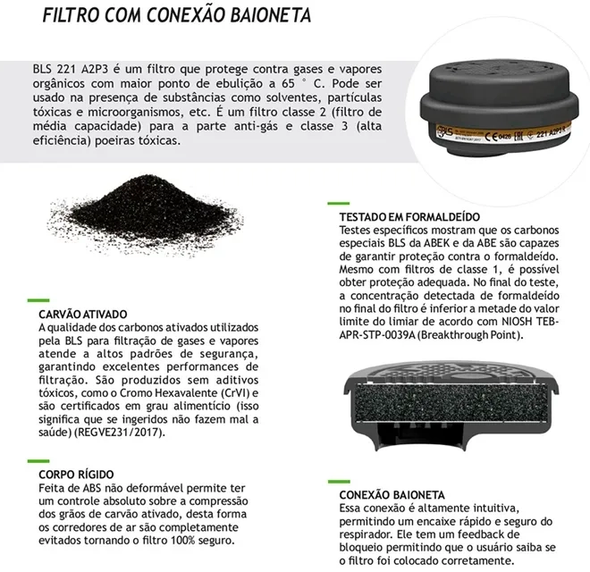 Filtro BLS Tipo Baioneta 221 A1P3 SL Vapores Orgânicos e Poeiras Tóxicas Classe 3 - PAR